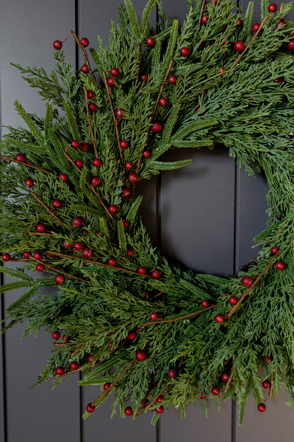 Red Plum Berry Norfolk Cypress Real Touch Wreath - 34" - Luxe B Co