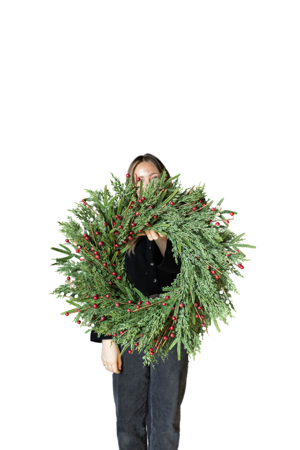Red Plum Berry Norfolk Cypress Real Touch Wreath - 24" - Luxe B Co