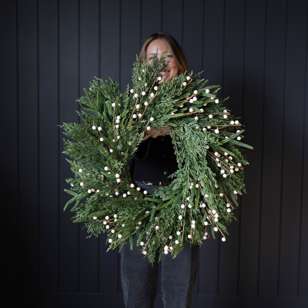 White Plum Berry Norfolk Cypress Real Touch Wreath - 24" - Luxe B Co