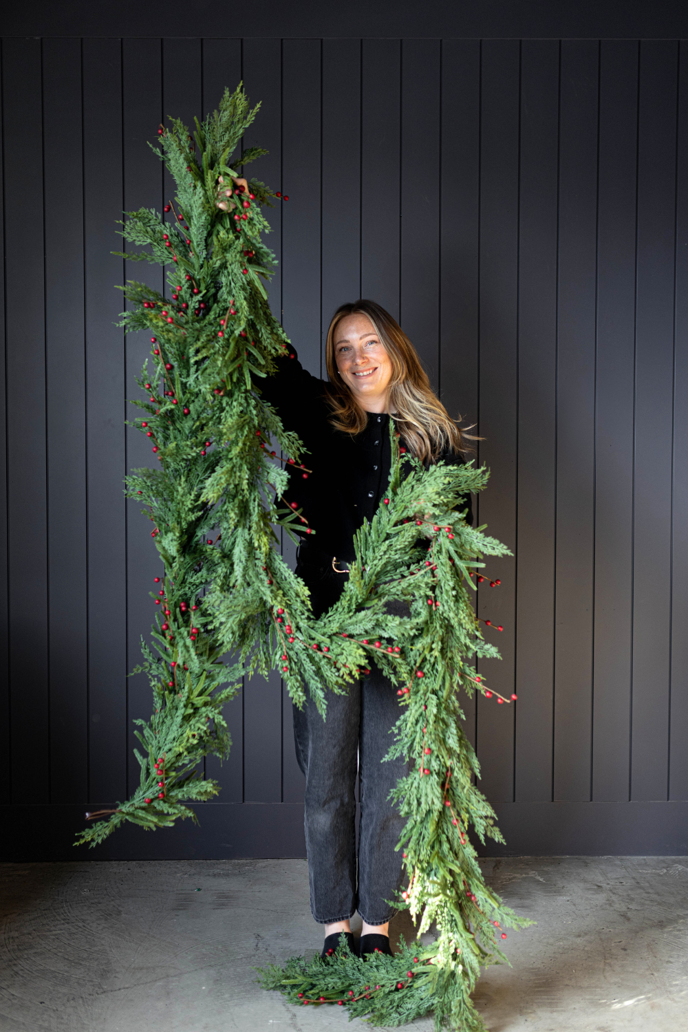 Red Plum Berry Norfolk Cypress Real Touch Garland - 15 Ft - Luxe B Co