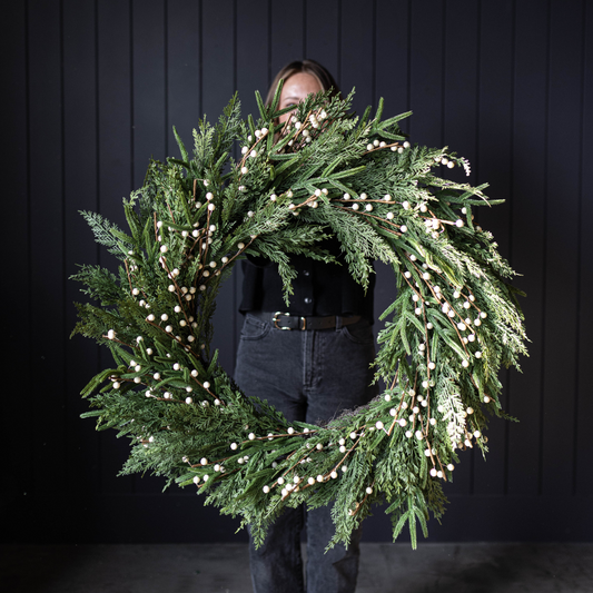 White Plum Berry Norfolk Cypress Real Touch Wreath - 34" - Luxe B Co