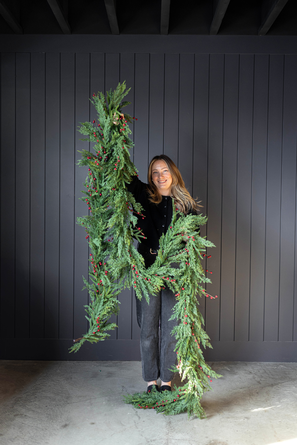 Red Plum Berry Norfolk Cypress Real Touch Garland - 15 Ft - Luxe B Co