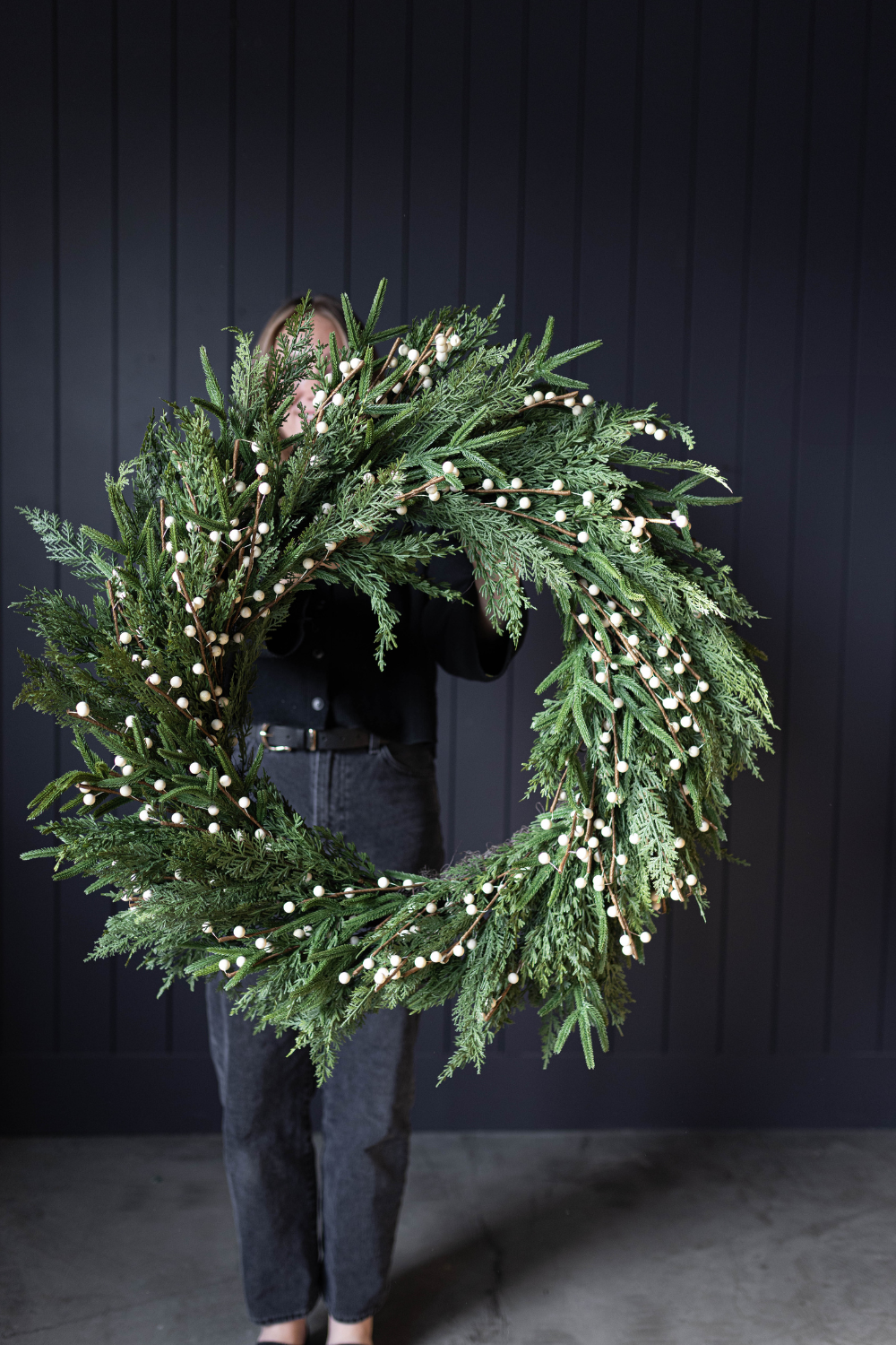 White Plum Berry Norfolk Cypress Real Touch Wreath - 34" - Luxe B Co
