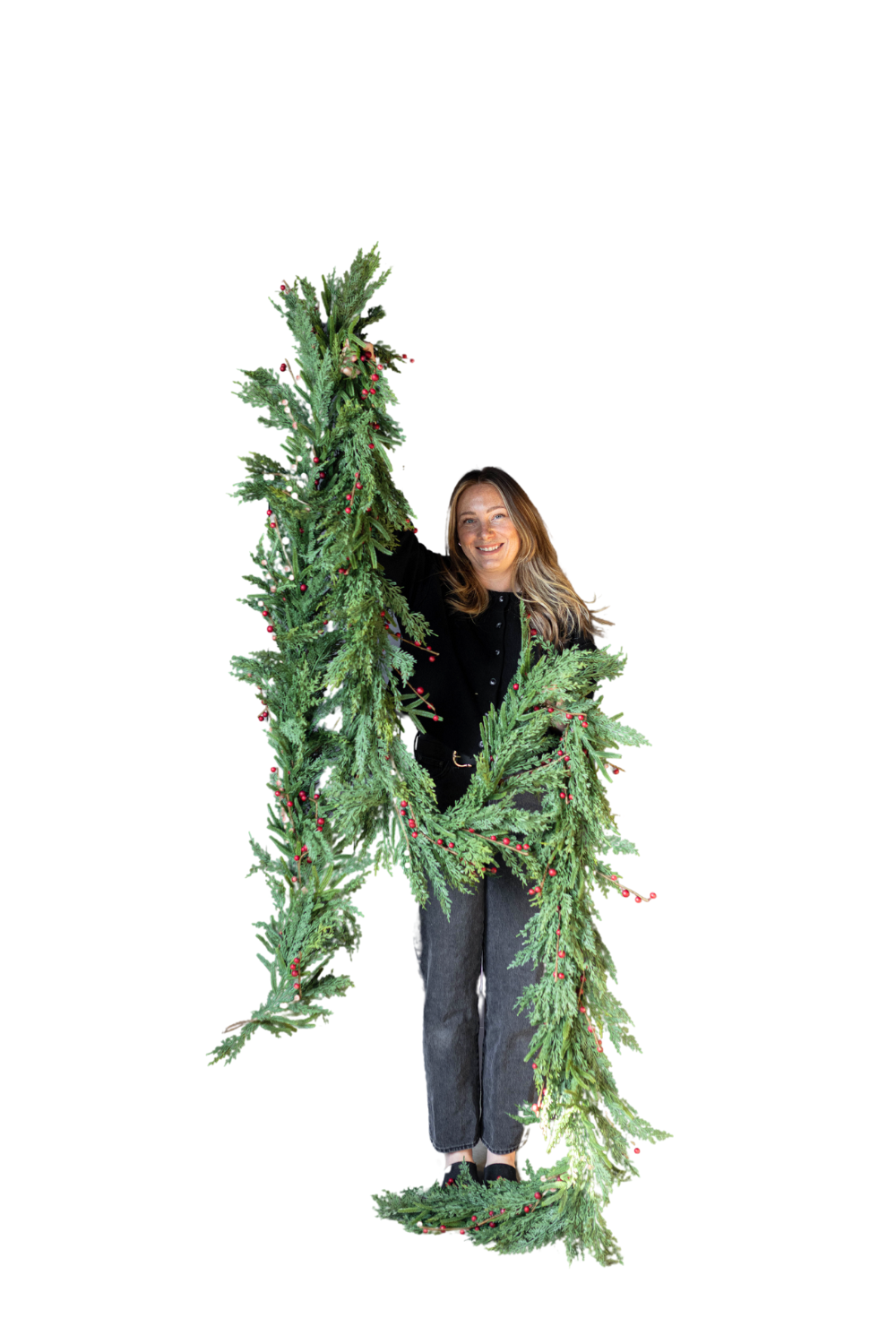 Red Plum Berry Norfolk Cypress Real Touch Garland - 15 Ft - Luxe B Co