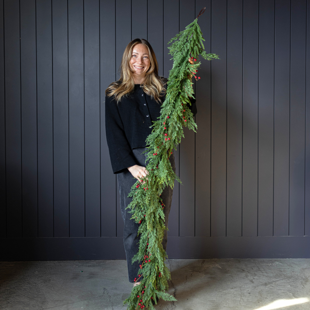 Red Plum Berry Norfolk Cypress Real Touch Garland - 6 Ft - Luxe B Co