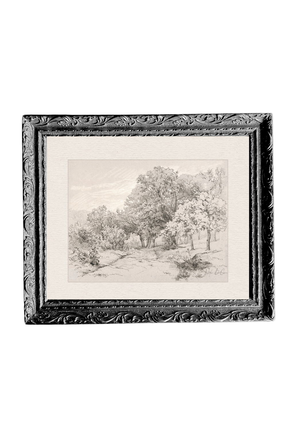 Summer Field Sketch French | Black Mould Framed Art