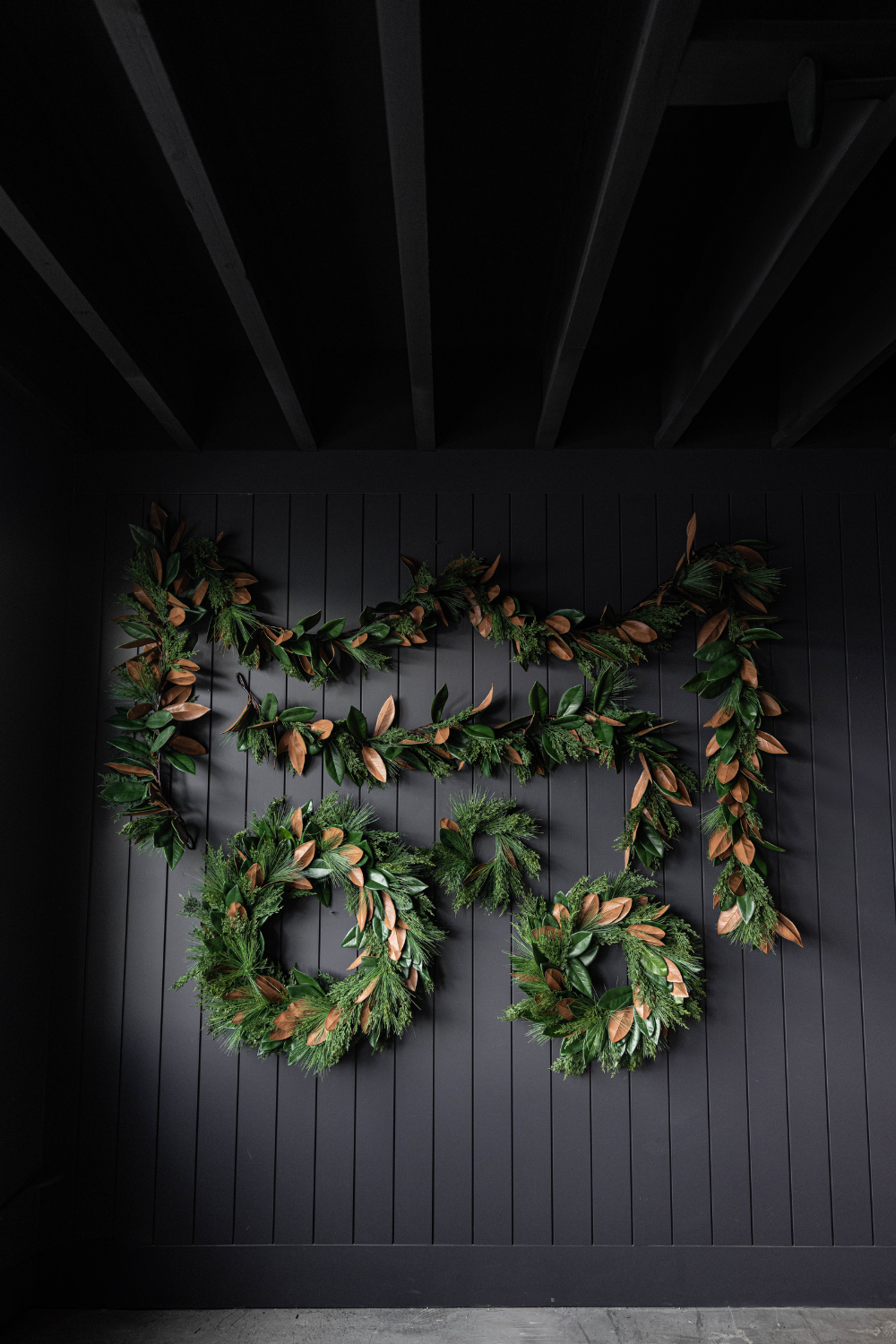 Luxe B Co Magnolia Norfolk Cypress mixed real touch wreath, 34 inches, with lush greenery and elegant design for home decor.