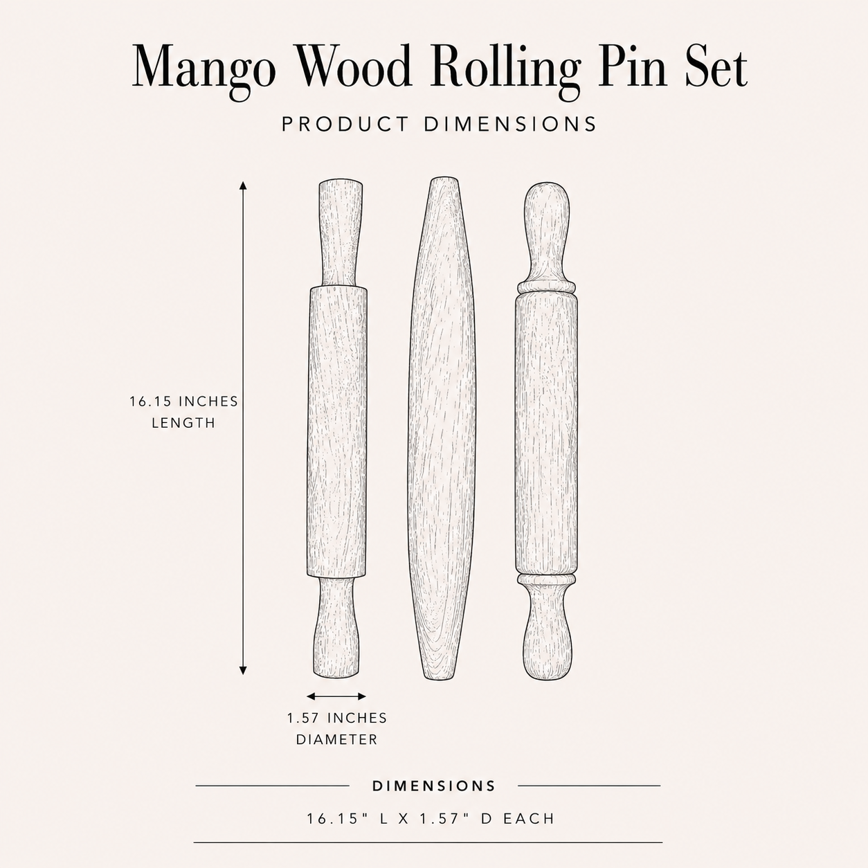 Mango Wood Rolling Pin Set By Luxe B Co. 