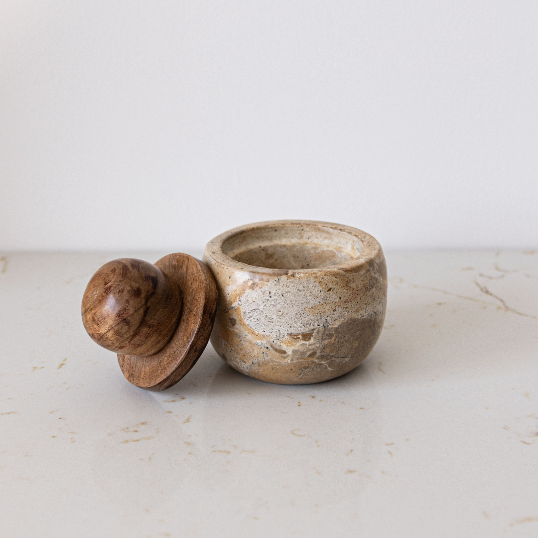 Marble Stash Pot With Wood Lid | By Luxe B Co.