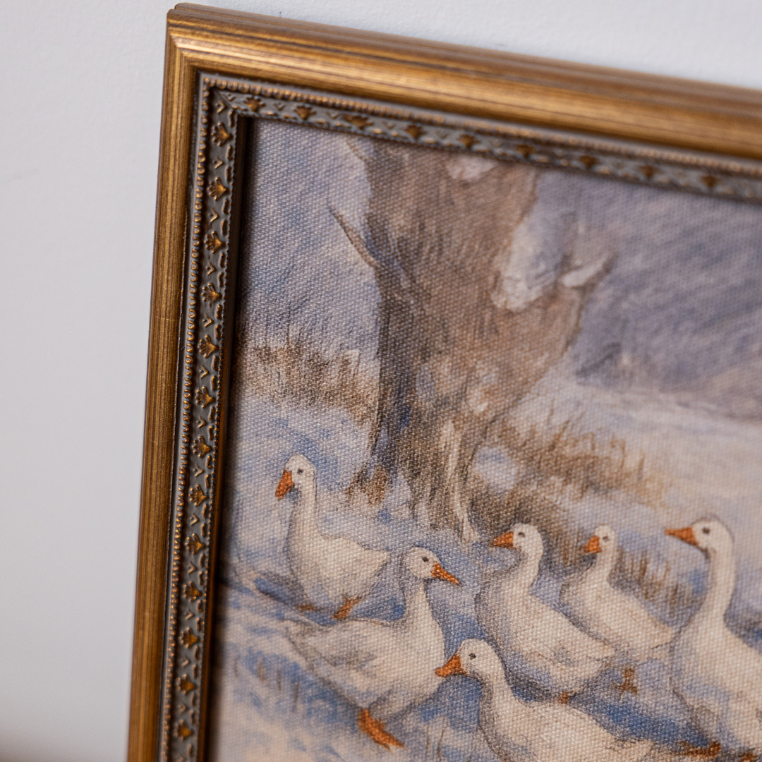 Meadow Geese | Antique Inspired Brass Mould Framed Art By Luxe B Co. 