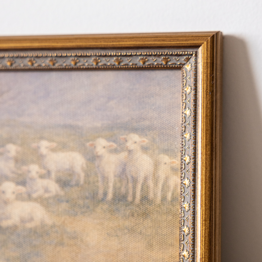 Meadow Lamb | Antique Inspired Brass Mould Framed Art By Luxe B Co. 