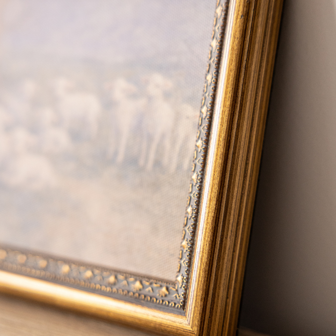 Meadow Lamb | Antique Inspired Brass Mould Framed Art By Luxe B Co. 