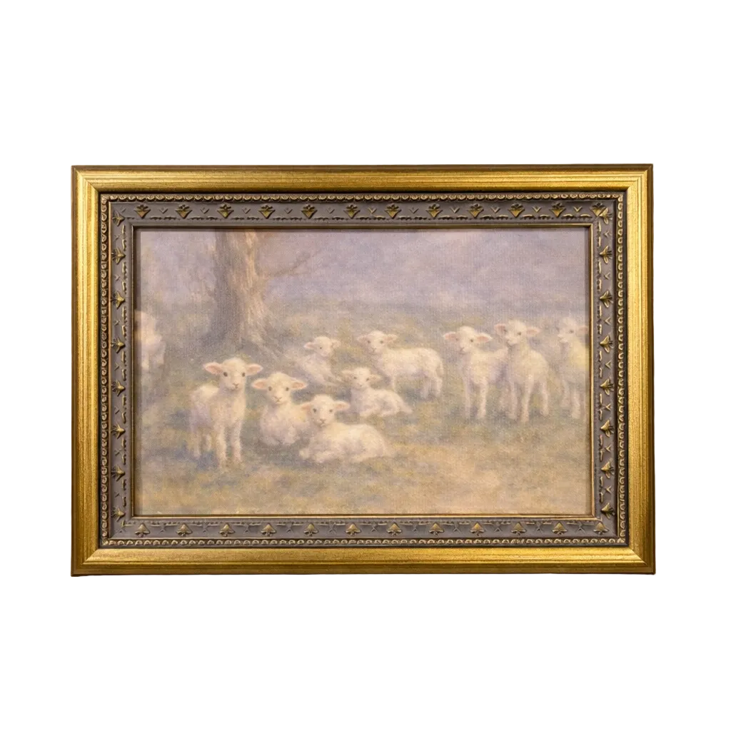 Meadow Lamb | Antique Inspired Brass Mould Framed Art | By Luxe B Co. 