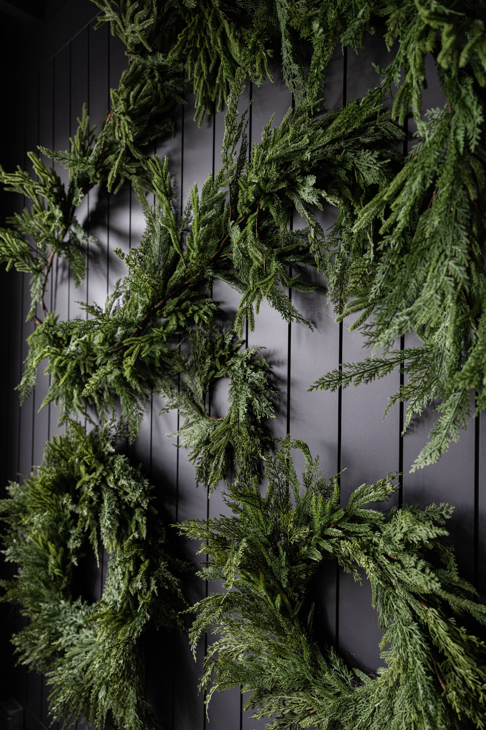Luxe B Co Norfolk & Cypress Mixed Real Touch Wreath, 34-inch, featuring realistic Norfolk and cypress greenery for home decor.