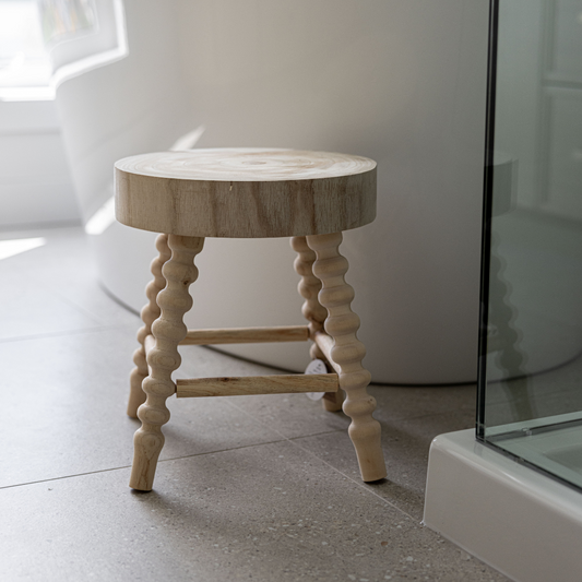 Natural Beaded Wooden Stool | By Luxe B Co