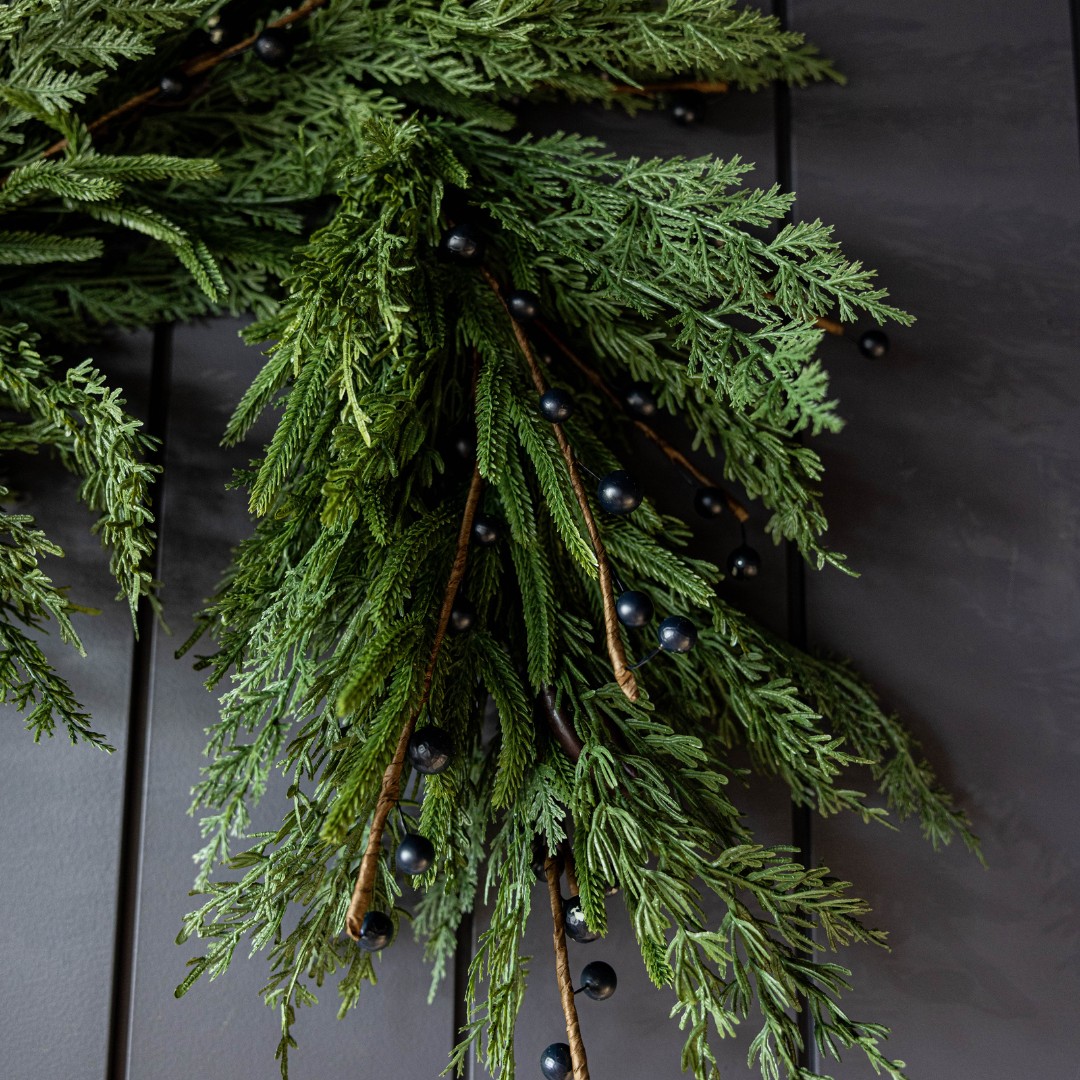 Navy Plum Berry Norfolk Cypress Real Touch Garland - 6 Ft