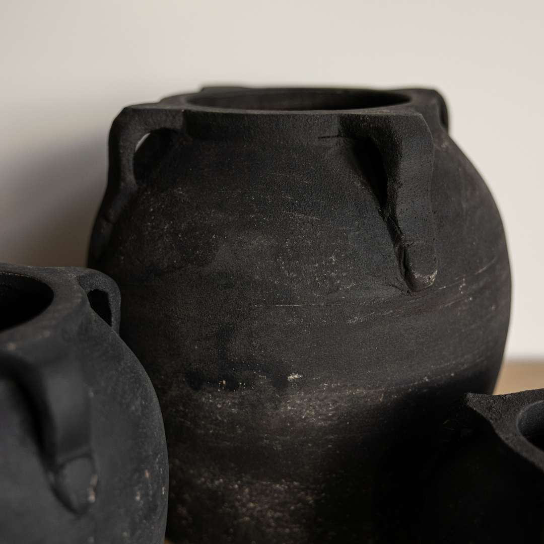Noir Black Wash Vase With Handles | By Luxe B Co.
