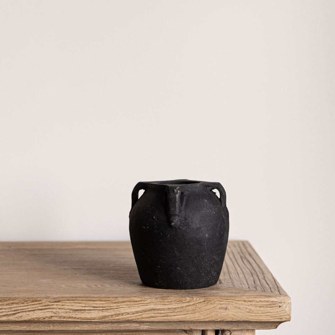 Noir Black Wash Vase With Handles | By Luxe B Co.