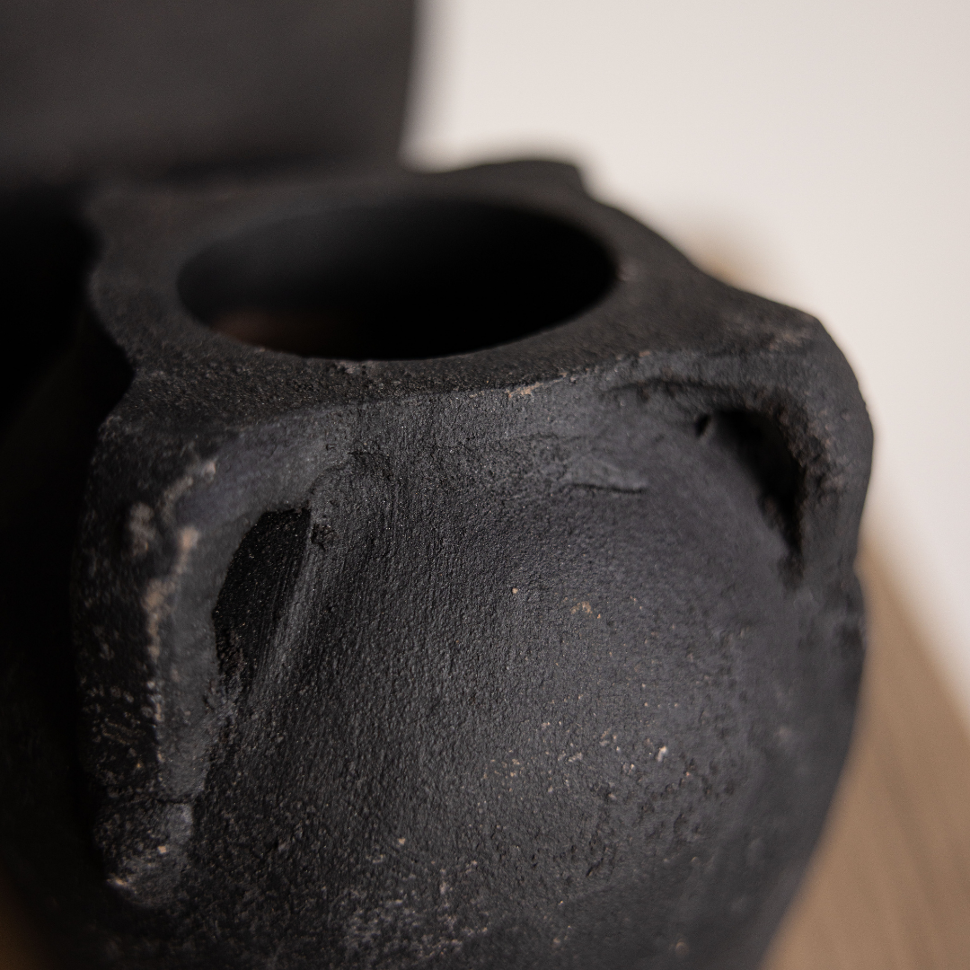 Noir Black Wash Vase With Handles | By Luxe B Co.