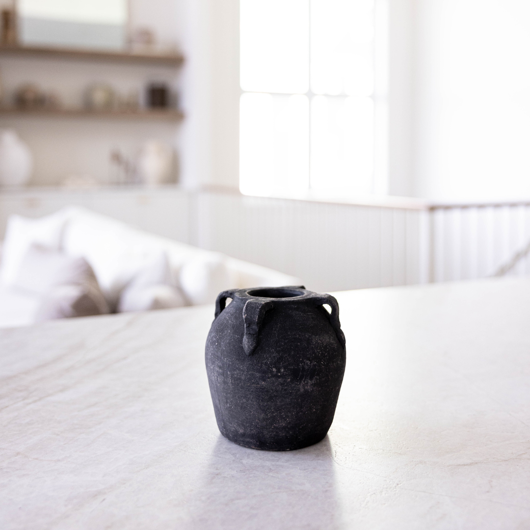 Noir Black Wash Vase With Handles Small | By Luxe B Co.