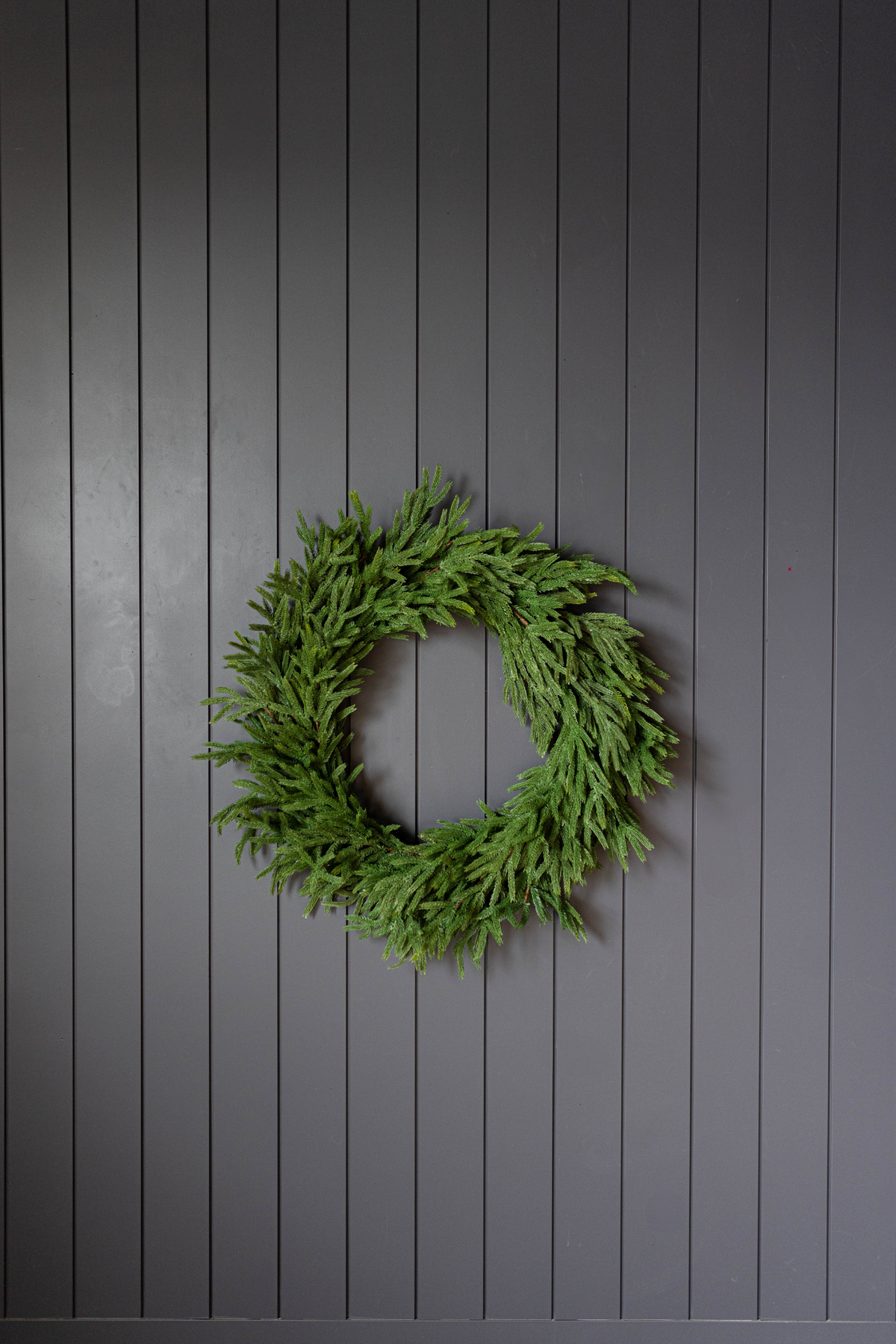 Luxe B Co Norfolk full 34-inch real touch wreath with realistic green foliage and seasonal accents on a neutral background.