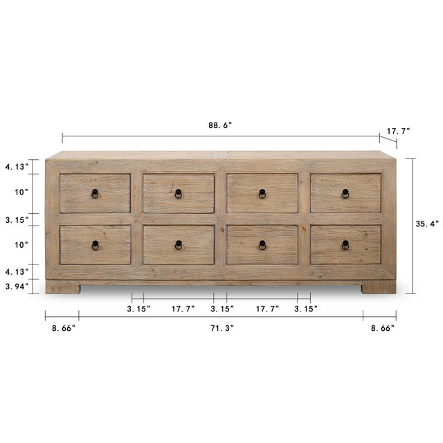 Ojai Reclaimed Elm Wood Elm Eight Drawer Console | By Luxe B Co.