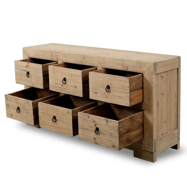 Ojai Reclaimed Elm Wood Elm Six Drawer Console