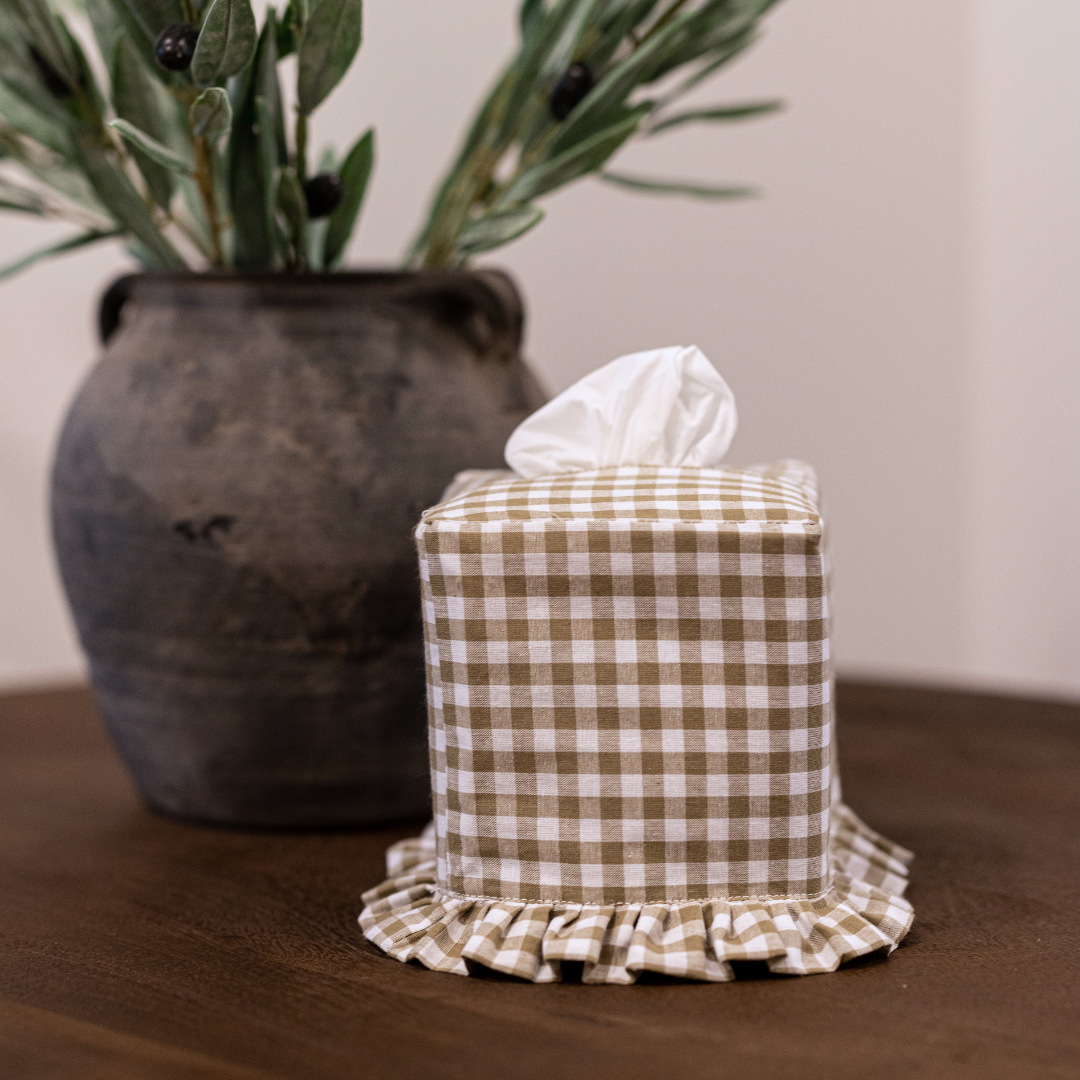 Olive Gingham Cotton Tissue Box Cover By Luxe B Co. 