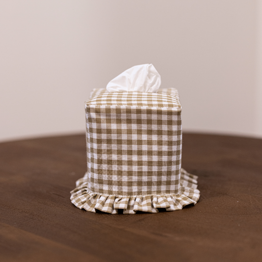Olive Gingham Cotton Tissue Box Cover By Luxe B Co. 