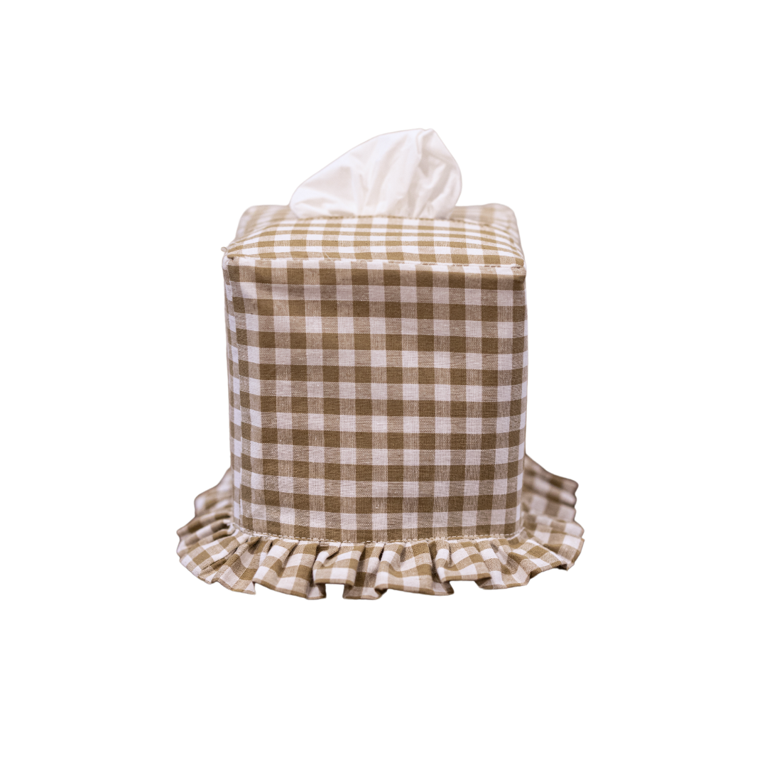 Olive Gingham Cotton Tissue Box Cover By Luxe B Co. 