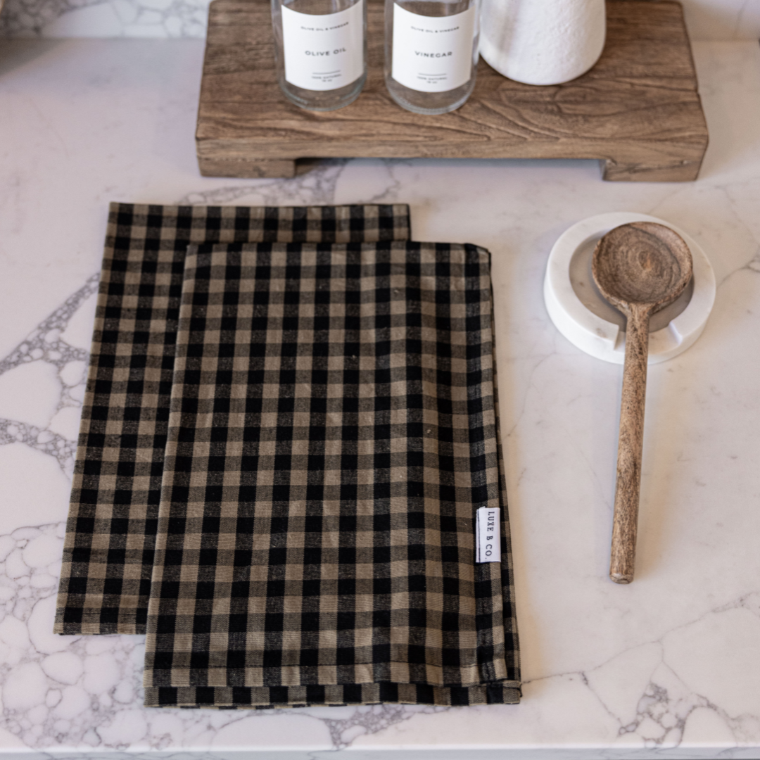 Olive Green Gingham Kitchen Dish Towel | By Luxe B Co.