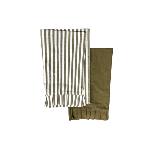Olive Green & White Stripes Ruffle Kitchen Dish Towel | By Luxe B Co.