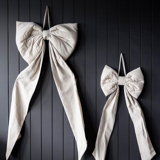 Oversized Beige Sand Striped Bow - Luxe B Co