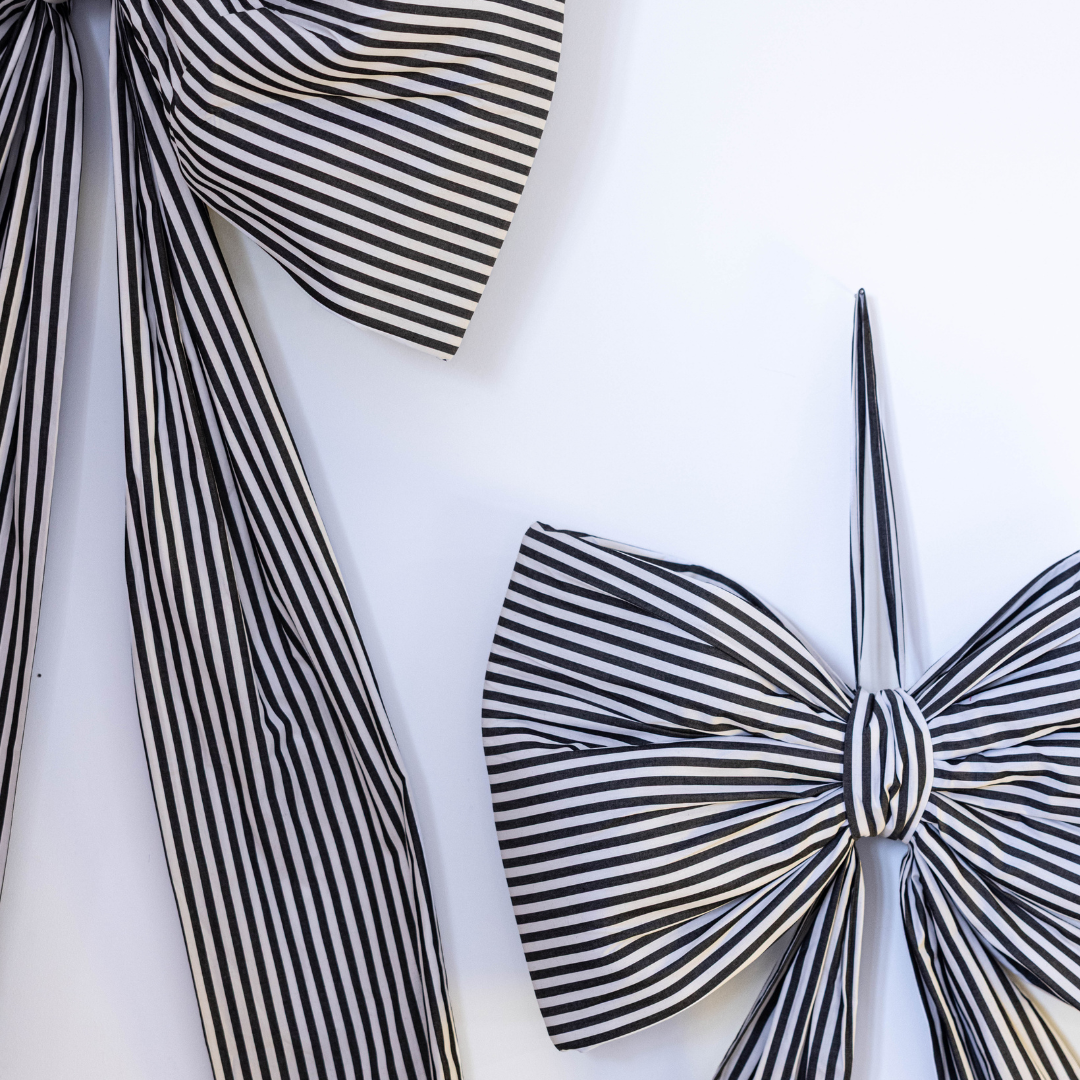 Oversized Classic Charcoal Stripes Fabric Bow | Luxe B Co.