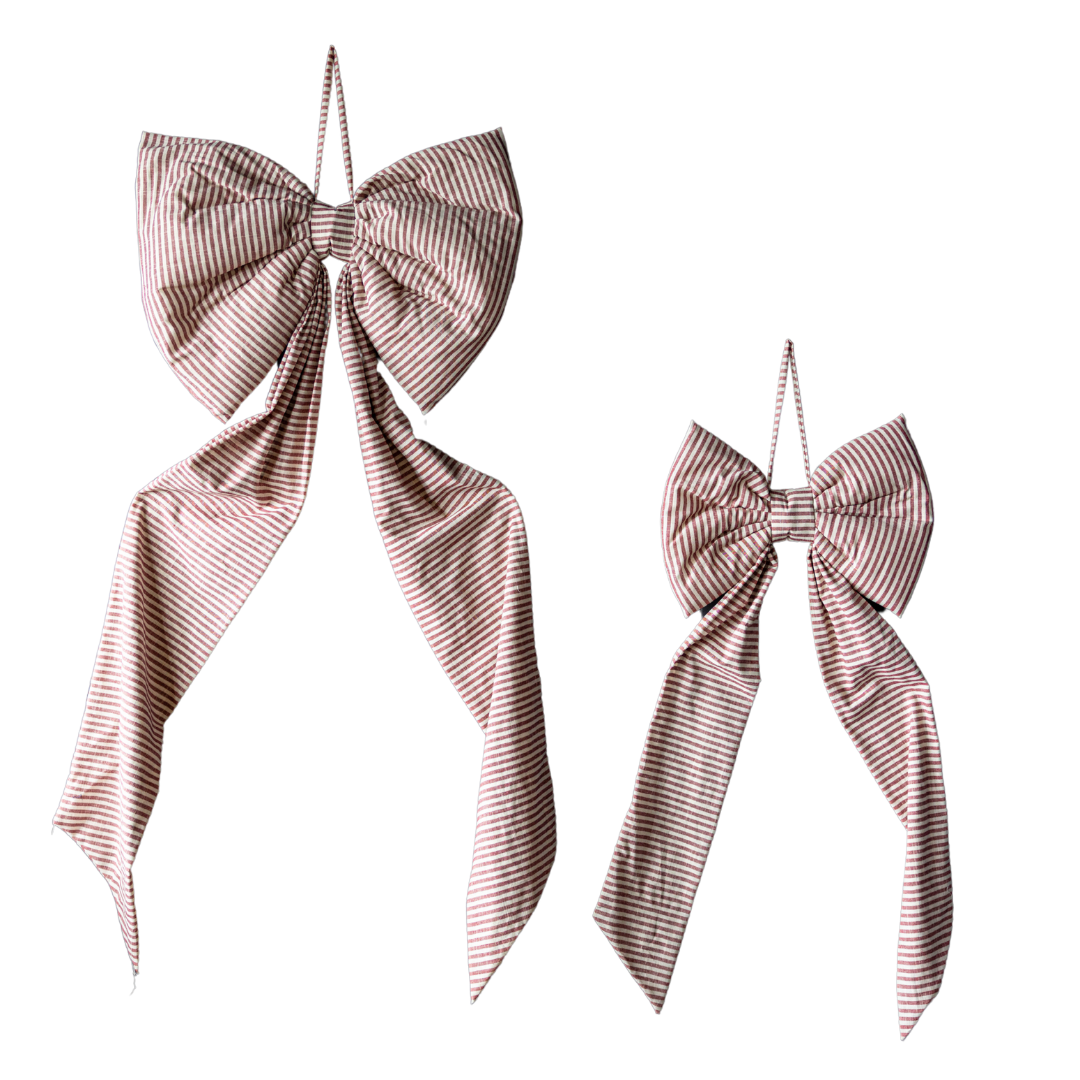 Oversized Cranberry Red Striped Bow - Luxe B Co
