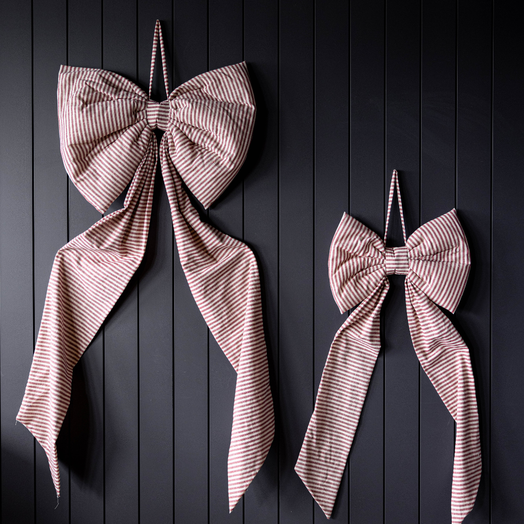 Oversized Cranberry Red Striped Bow | By Luxe B Co.