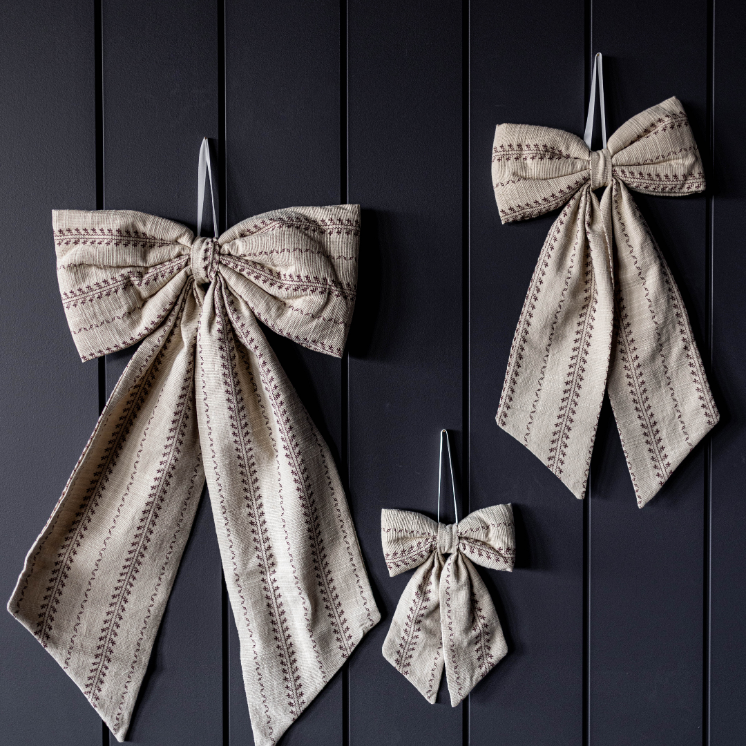 Folk Beige Strip Bows - Luxe B Co