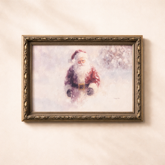 Antique-inspired silver crown leaf framed art featuring a festive Père Noël design by Luxe B Co.