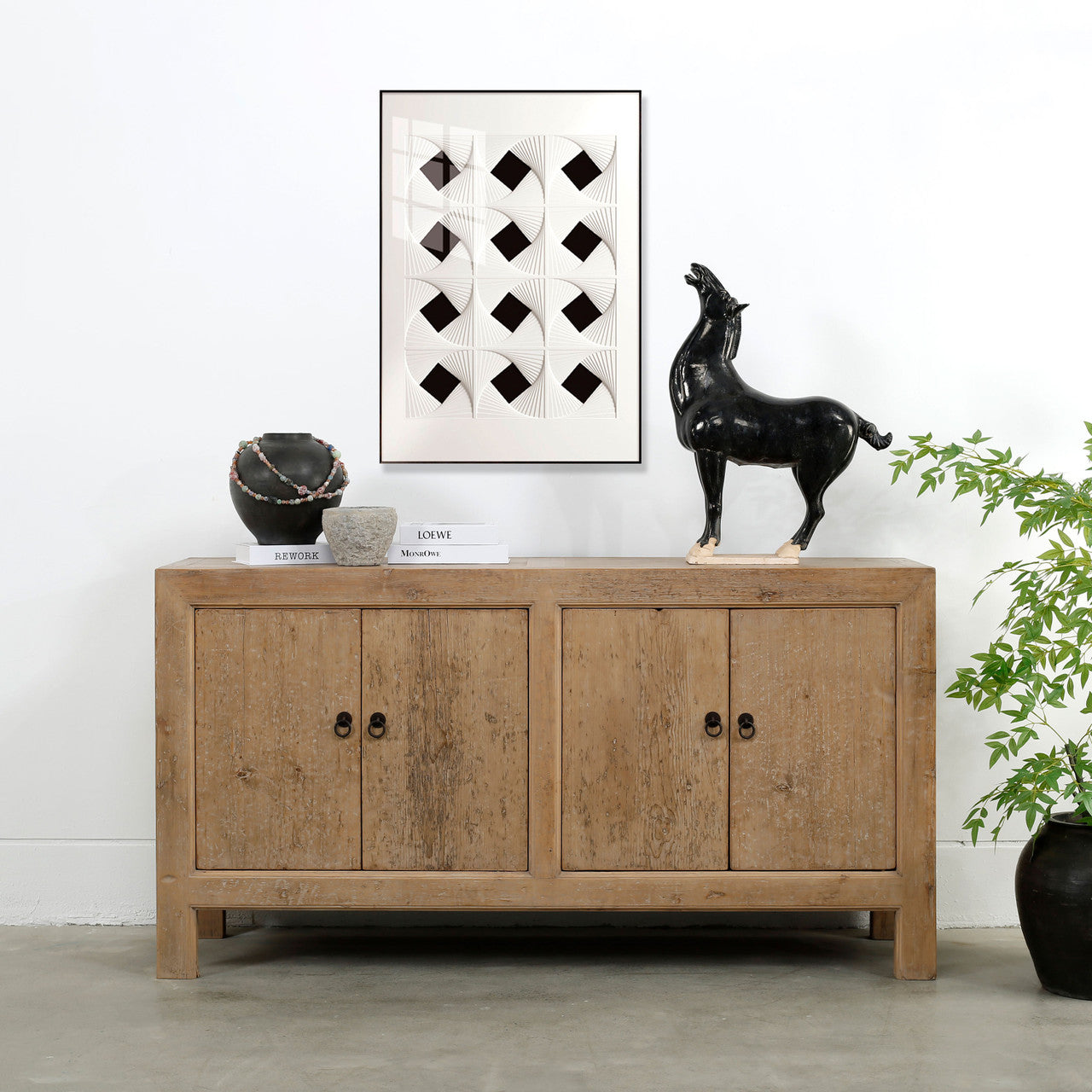 Paso Robles Reclaimed Elm Wood Four Door Entertainment Console | By Luxe B Co.