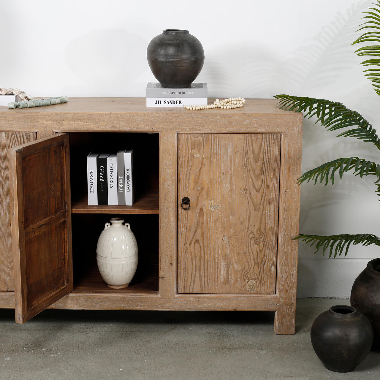 Paso Robles Reclaimed Elm Wood Four Door Tall Entertainment Console | By Luxe B Co.