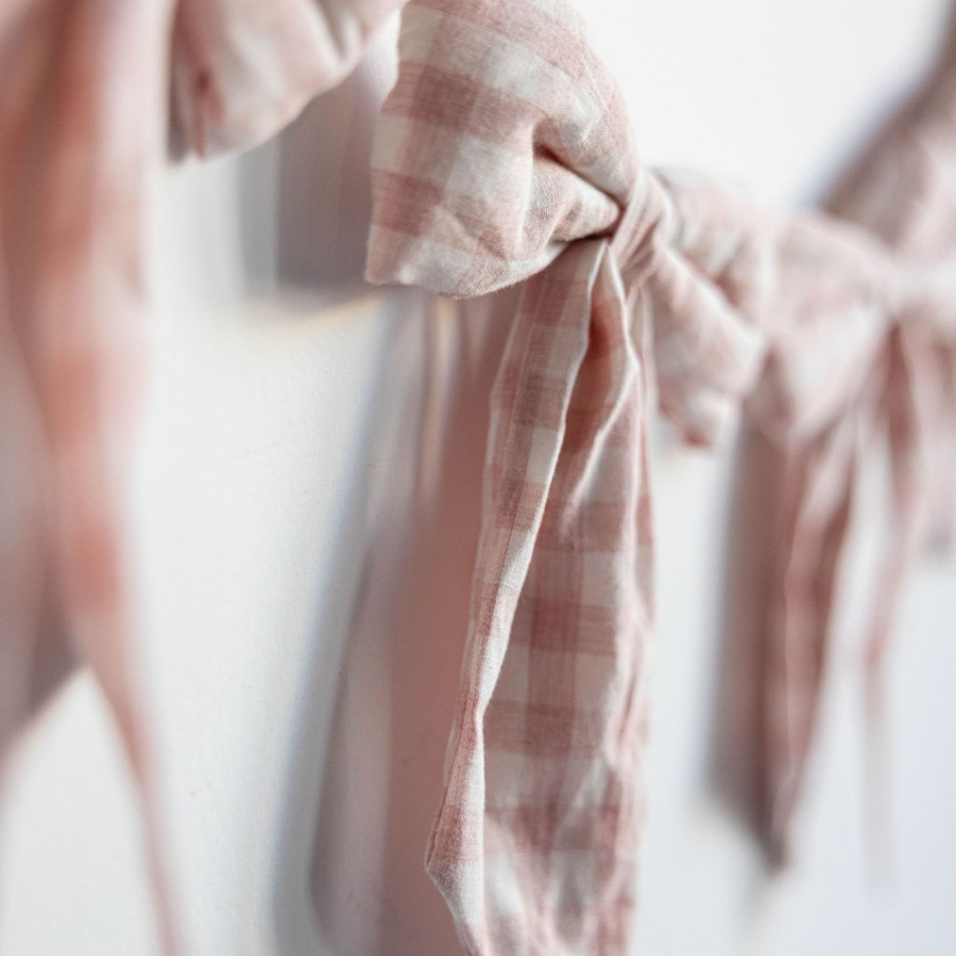 Pink Gingham Fabric Bows Garland | By Luxe B Co.