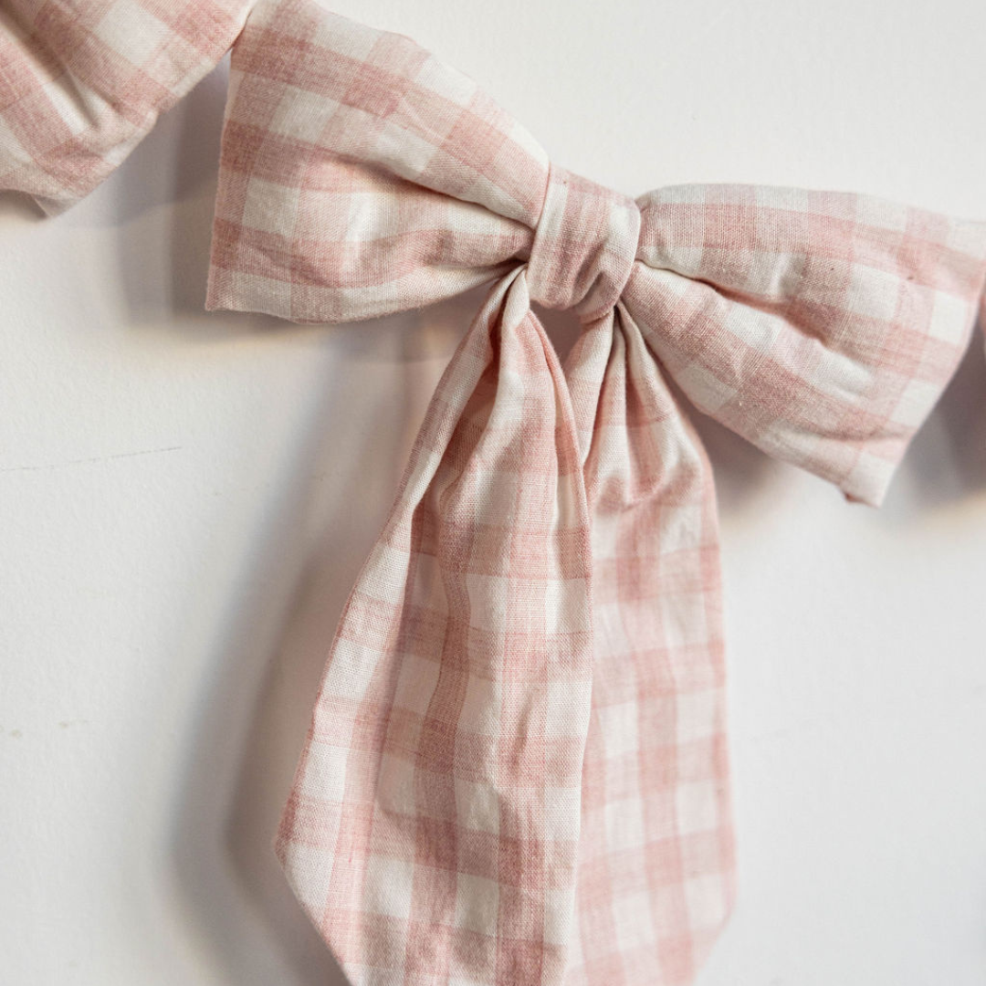 Pink Gingham Fabric Bows Garland | By Luxe B Co.