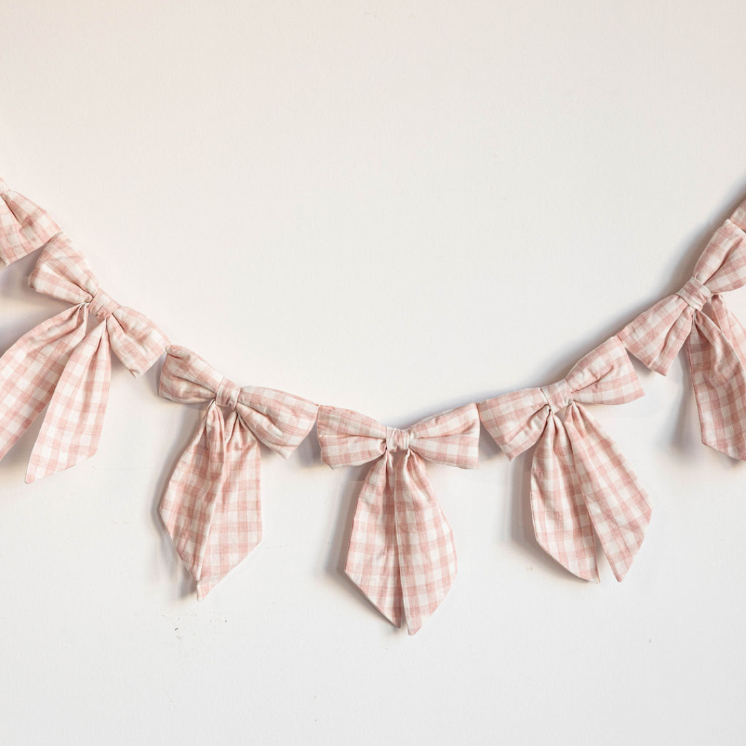 Pink Gingham Fabric Bows Garland | By Luxe B Co.