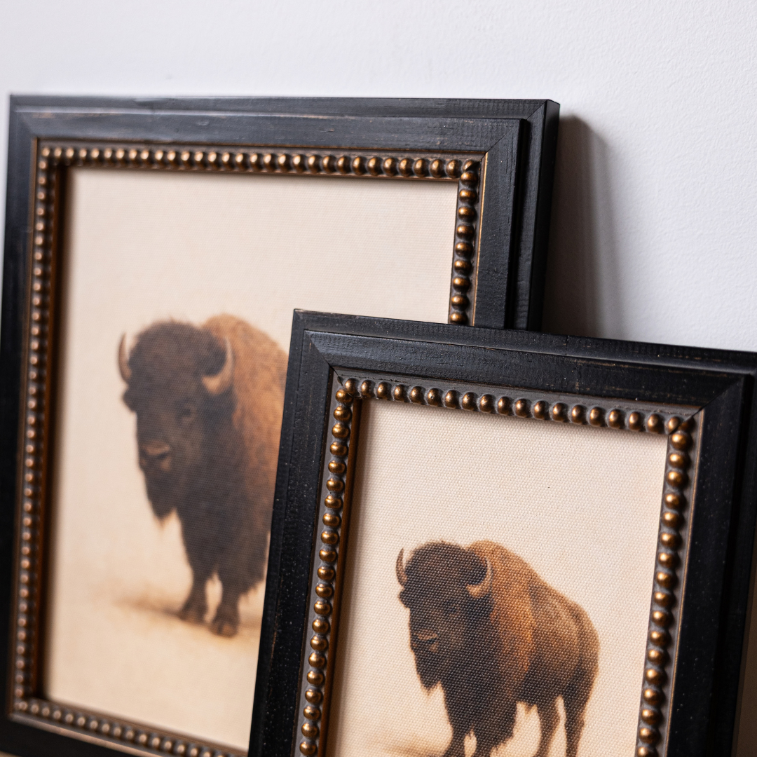 Plains Bison | French Beaded Brass Inspired Framed Art By Luxe B Co. 