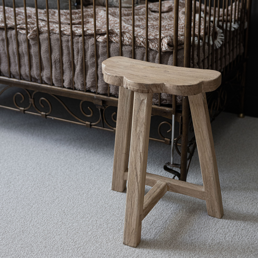 Reclaimed Elm Wood Scallop Stool | By Luxe B Co.