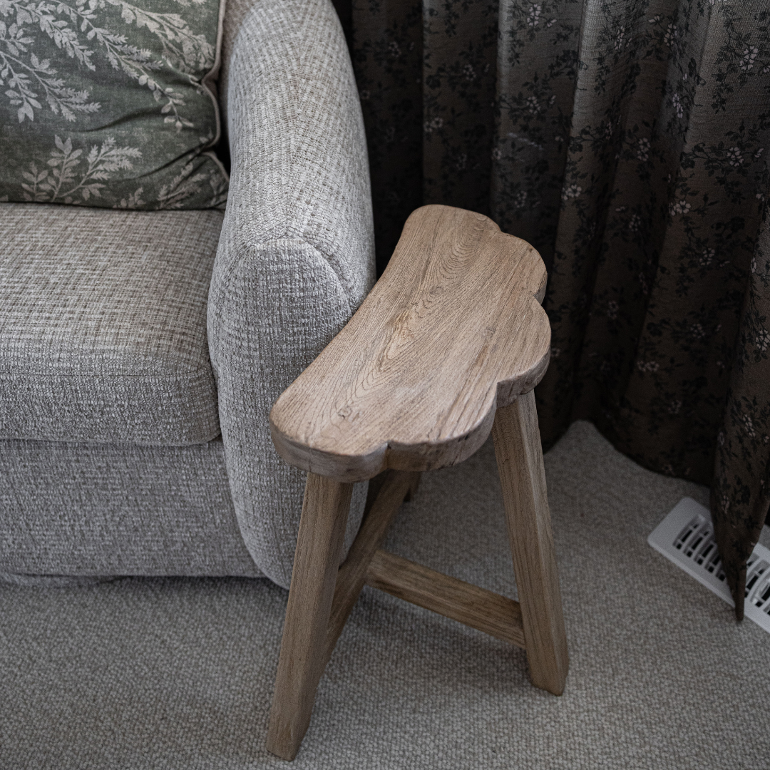 Reclaimed Elm Wood Scallop Stool | By Luxe B Co.
