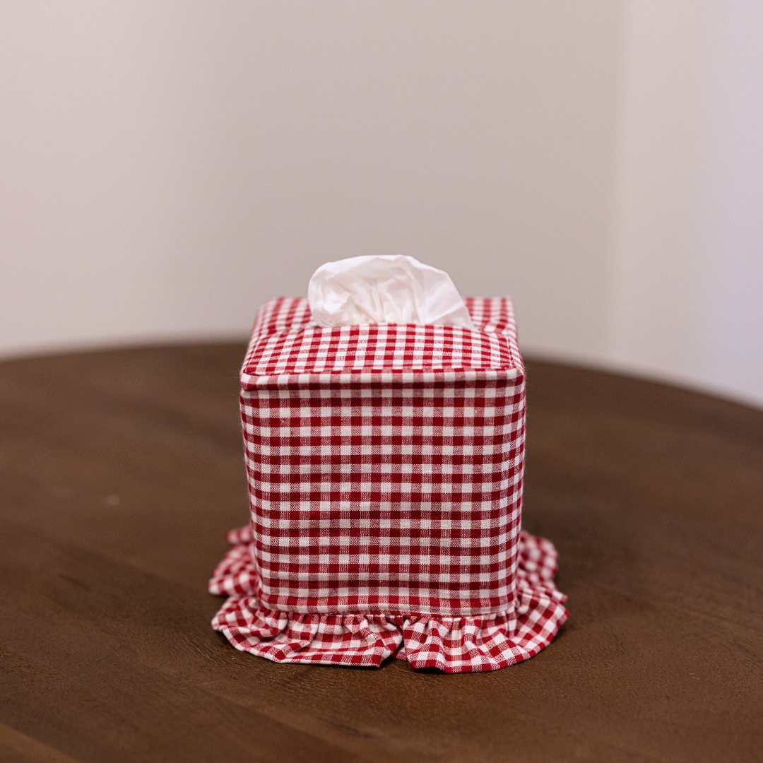 Red Gingham Cotton Tissue Box Cover By Luxe B Co. 