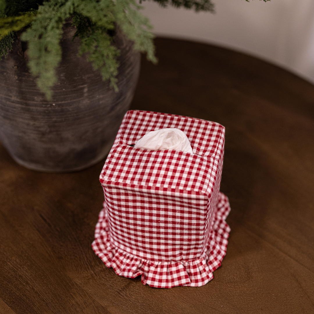 Red Gingham Cotton Tissue Box Cover By Luxe B Co. 