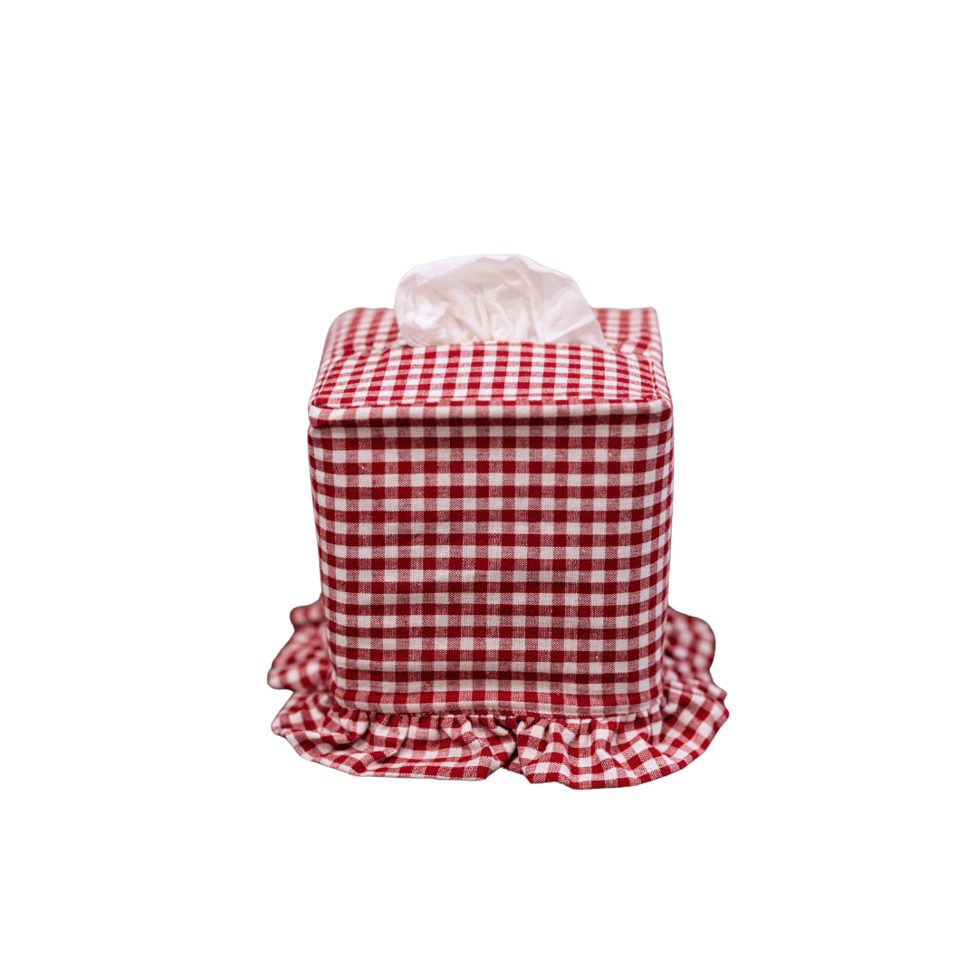 Red Gingham Cotton Tissue Box Cover By Luxe B Co. 