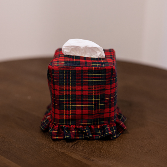 Red Plaid Cotton Tissue Box Cover By Luxe B Co. 